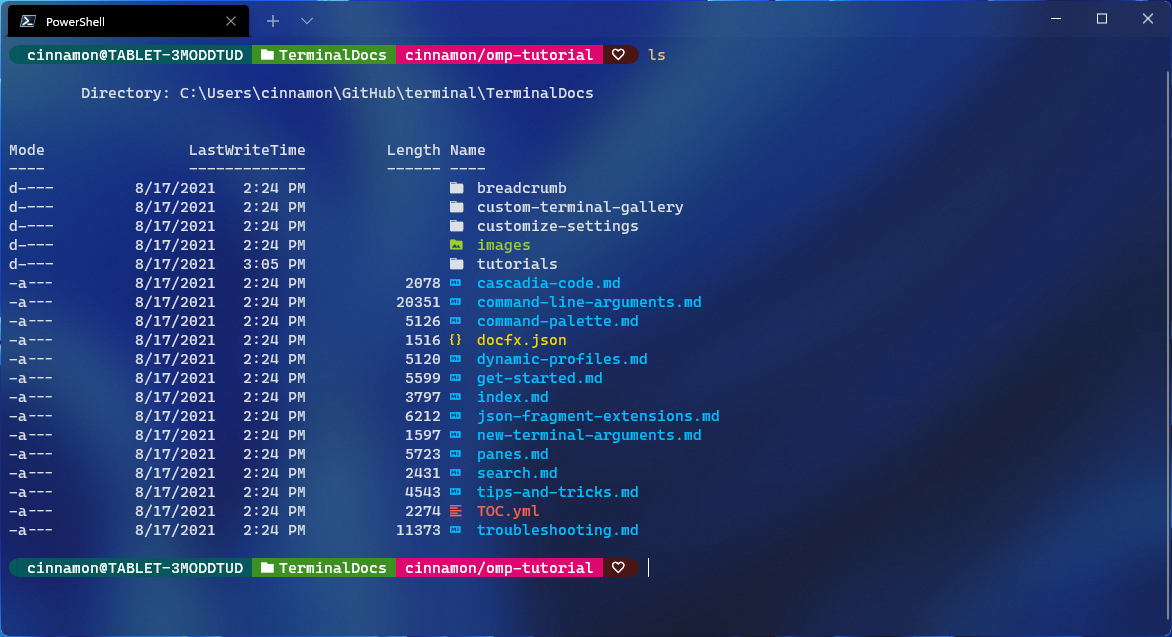 Terminal window with Ubuntu command prompt